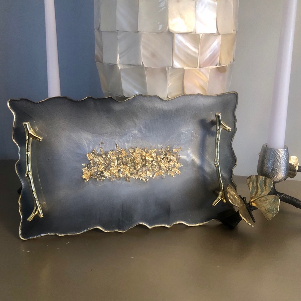 Glam Geode Resin Grey Gold Decorative Accent Tray